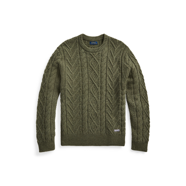 Fossil Green Heather Aran-Knit Wool-Cashmere Sweater Polo Ralph Lauren 2