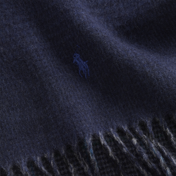 Cruise Navy Reversible Plaid Wool-Blend Scarf Polo Ralph Lauren 2