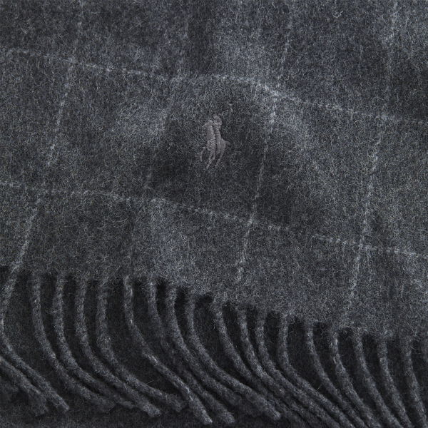 Charcoal Heather Reversible Windowpane Wool-Blend Scarf Polo Ralph Lauren 2