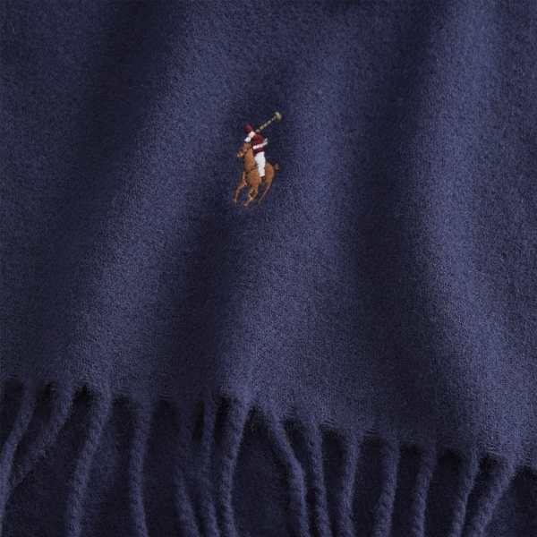 Cruise Navy Fringe Virgin Wool Scarf Polo Ralph Lauren 2