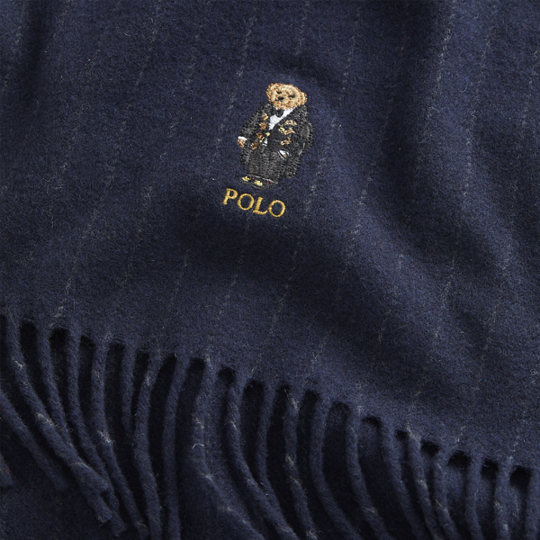 Navy/Charcoal Polo Bear Pinstripe Wool-Cashmere Scarf Polo Ralph Lauren 2