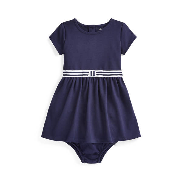 Striped-Bow Ponte Dress