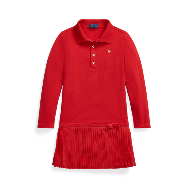 Pleated Stretch Mesh Polo Dress