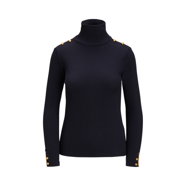 Button-Trim Cotton Turtleneck Lauren em 1