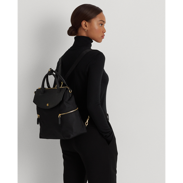 Black Nylon Medium Convertible Backpack Lauren 8