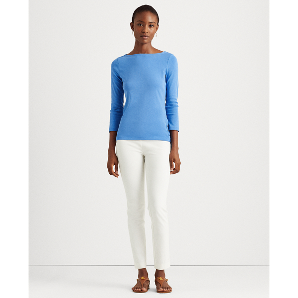 Captain Blue Stretch Cotton Boatneck Top Lauren 4
