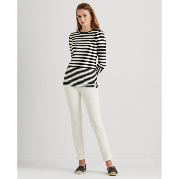 White/Polo Black Striped Snap-Trim Long-Sleeve Top Lauren 4