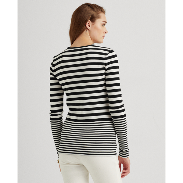 White/Polo Black Striped Snap-Trim Long-Sleeve Top Lauren 5