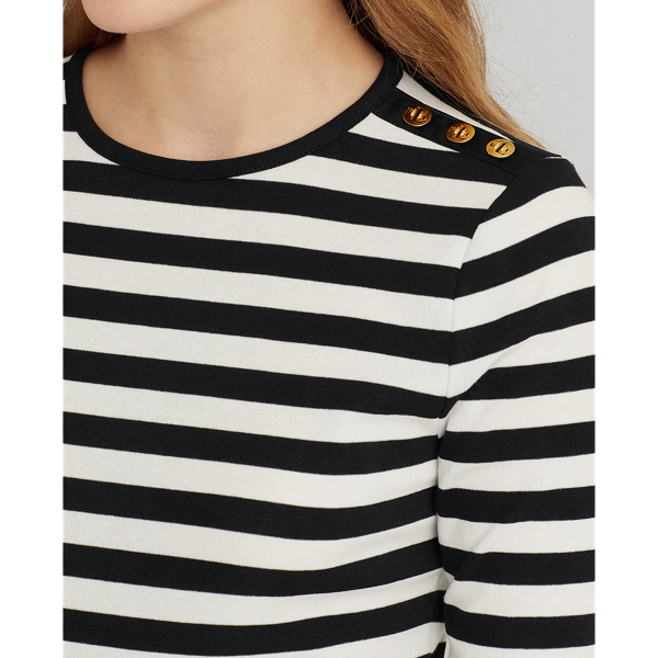 White/Polo Black Striped Snap-Trim Long-Sleeve Top Lauren 6