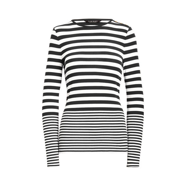 Striped Snap-Trim Long-Sleeve Top Lauren em 1