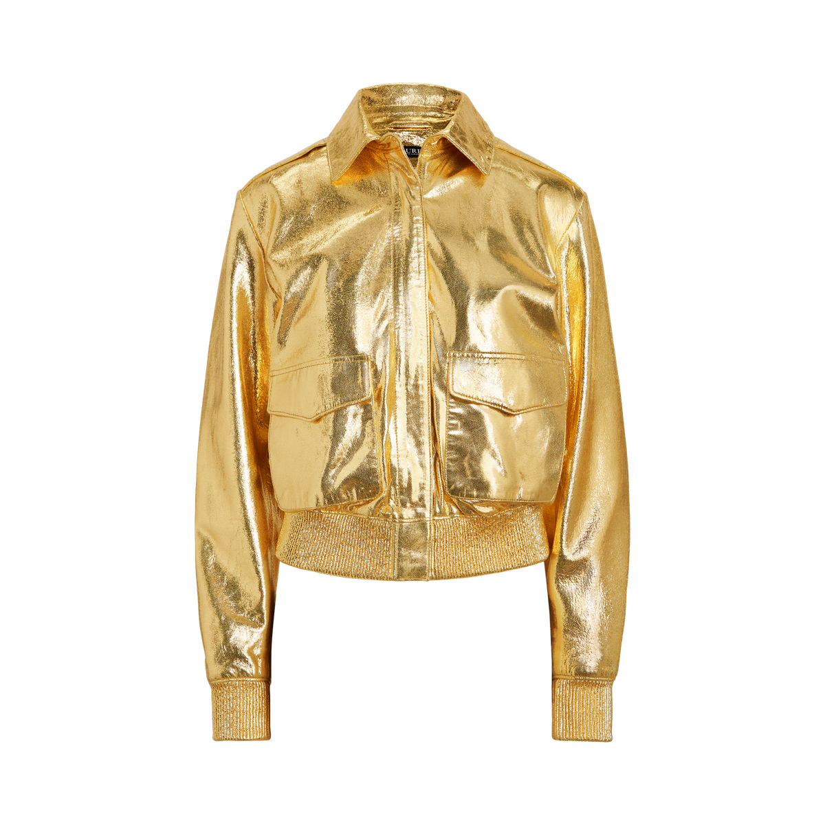 Metallic Leather Bomber Jacket