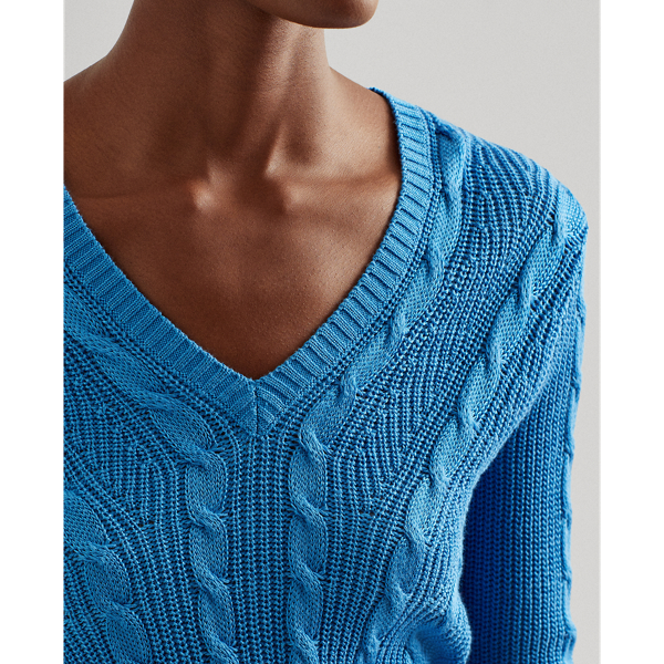 Captain Blue Cable-Knit V-Neck Jumper Lauren 6