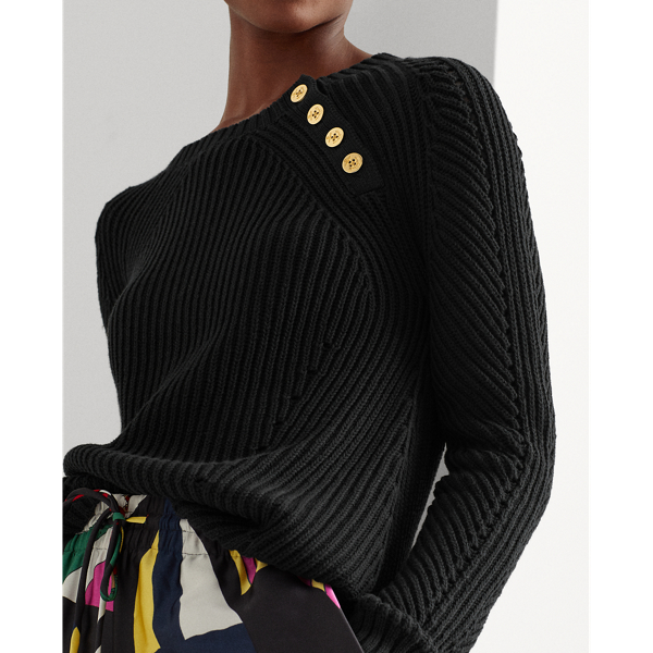 Black Button-Trim Cotton Jumper Lauren 6