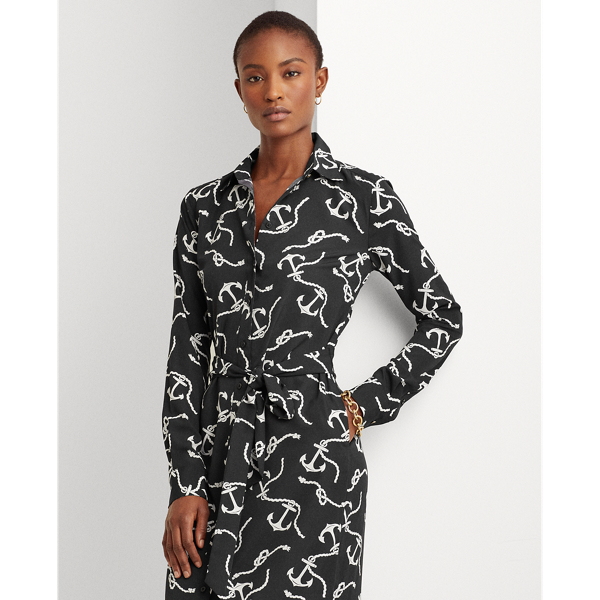 Polo Black/White Print Belted Crepe Shirtdress Lauren 4