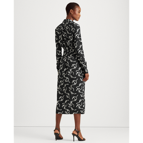 Polo Black/White Print Belted Crepe Shirtdress Lauren 5
