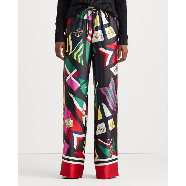 Polo Black Multi Print Satin Wide-Leg Pant Lauren 4