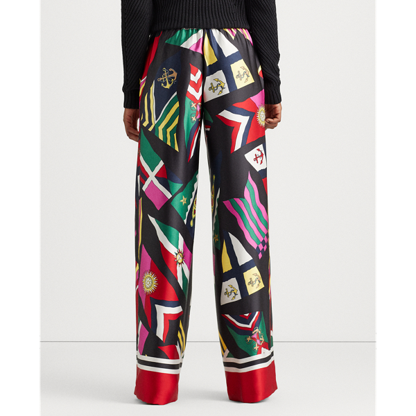 Polo Black Multi Print Satin Wide-Leg Pant Lauren 5