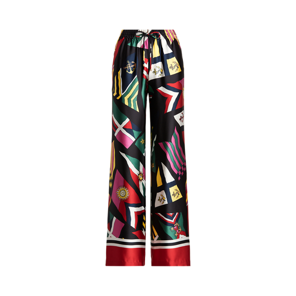 Polo Black Multi Print Satin Wide-Leg Pant Lauren 2