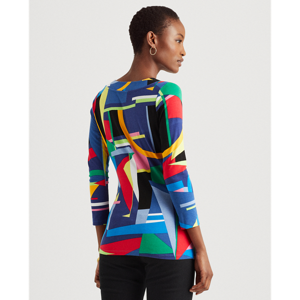 Blue Multi Print Wrap-Style Jersey Top Lauren 5