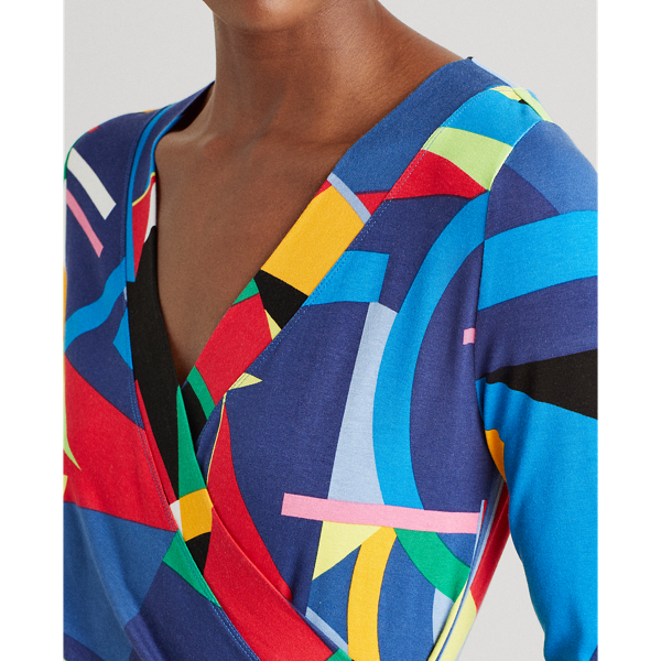 Blue Multi Print Wrap-Style Jersey Top Lauren 6