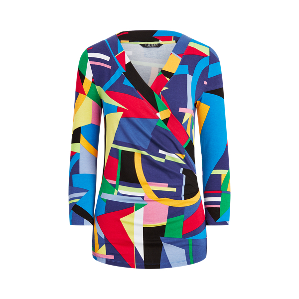 Blue Multi Print Wrap-Style Jersey Top Lauren 2
