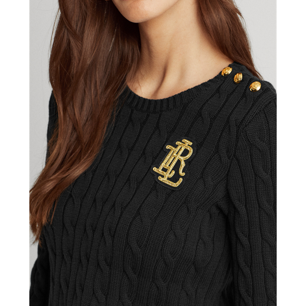 Polo Black Button-Trim Cable-Knit Sweater Lauren 6