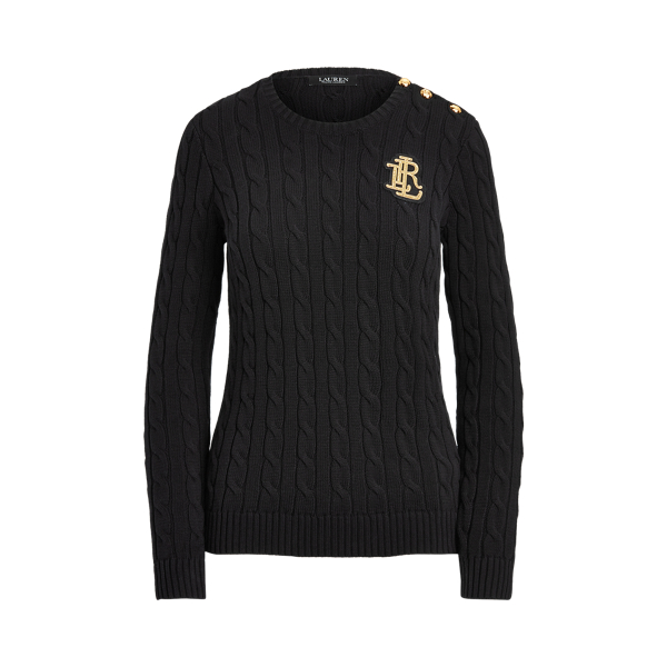 Polo Black Button-Trim Cable-Knit Sweater Lauren 2