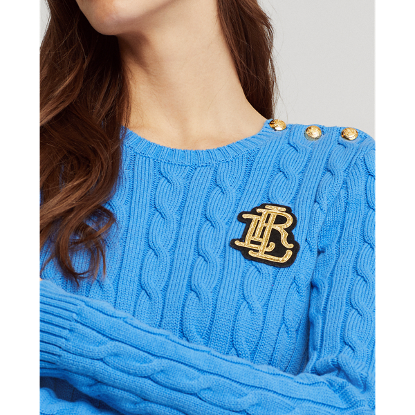 Captain Blue Button-Trim Cable-Knit Jumper Lauren 5