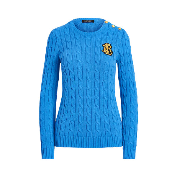 Captain Blue Button-Trim Cable-Knit Jumper Lauren 2