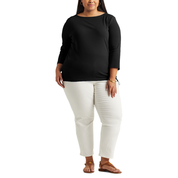 Polo Black Stretch Cotton Boatneck Top Lauren Woman 2