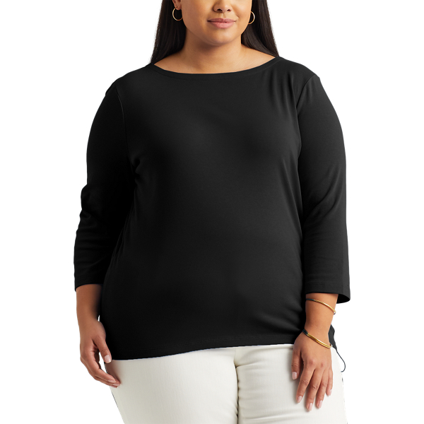 Polo Black Stretch Cotton Boatneck Top Lauren Woman 3