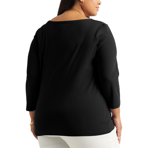 Polo Black Stretch Cotton Boatneck Top Lauren Woman 4