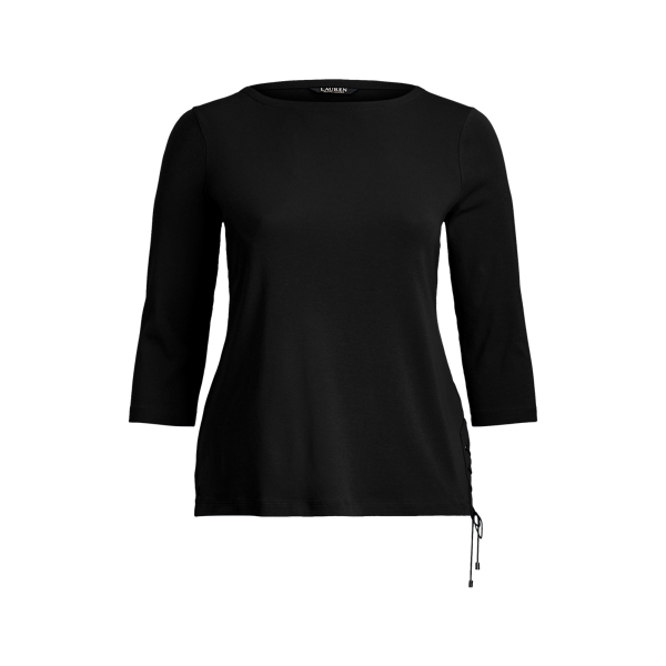 Polo Black Stretch Cotton Boatneck Top Lauren Woman 1