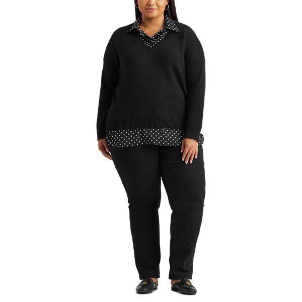 Polo Black/Dot Layered Polka-Dot V-Neck Jumper Lauren Woman 3
