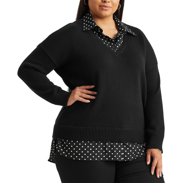 Polo Black/Dot Layered Polka-Dot V-Neck Jumper Lauren Woman 4