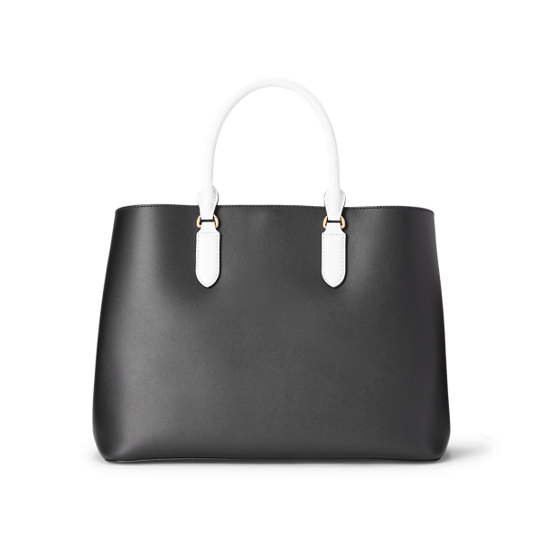 Black/White Leather Large Print Marcy Satchel Lauren 4