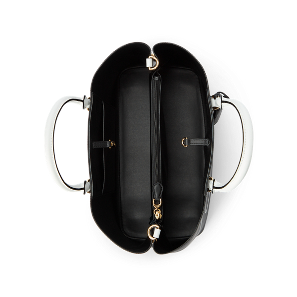 Black/White Leather Large Print Marcy Satchel Lauren 5