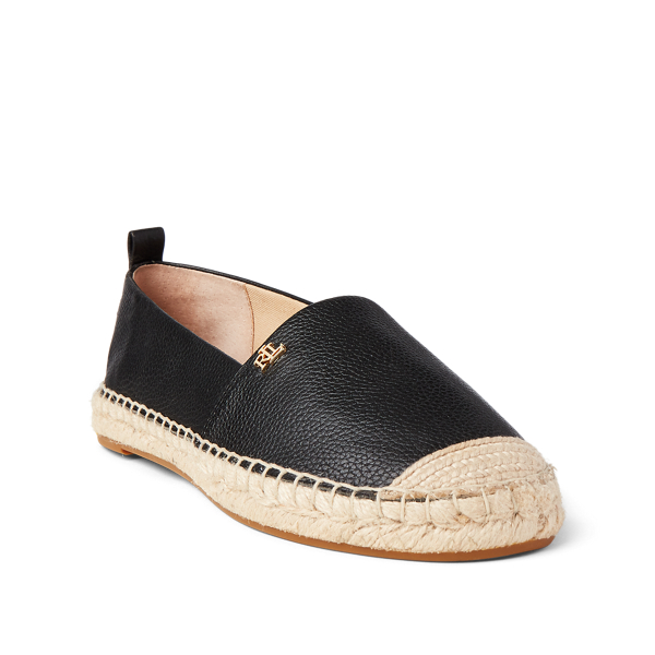 Black Cameryn Tumbled Leather Espadrille Lauren 2