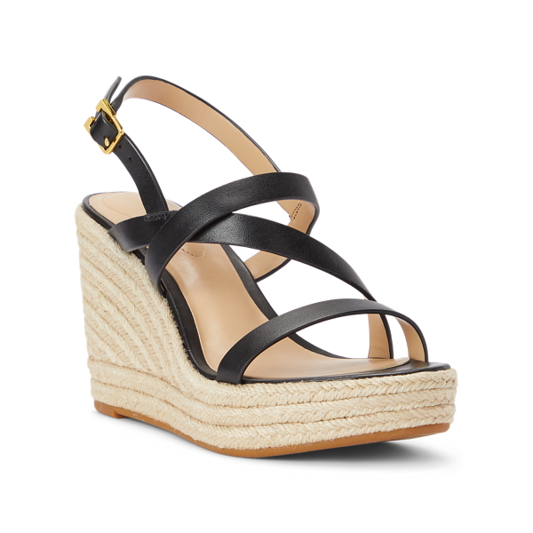 Black Haleigh Burnished Leather Espadrille Lauren 2
