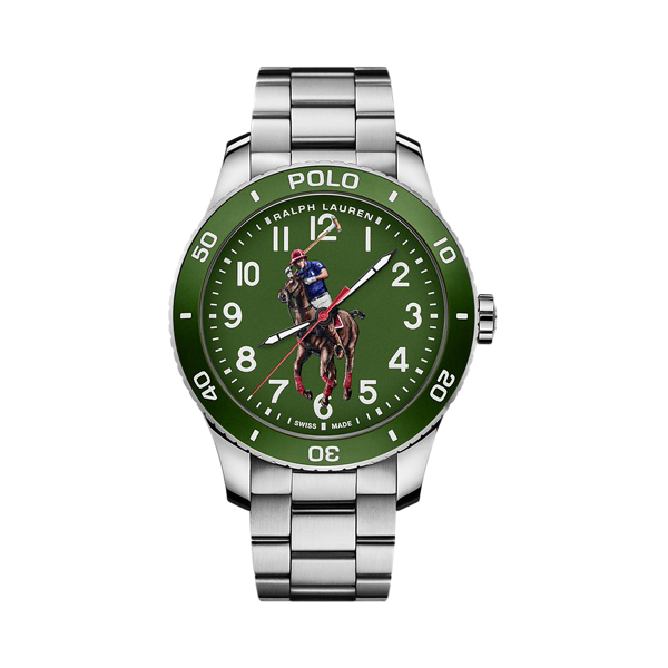 Polo horloge groene wijzerplaat stalen armband
