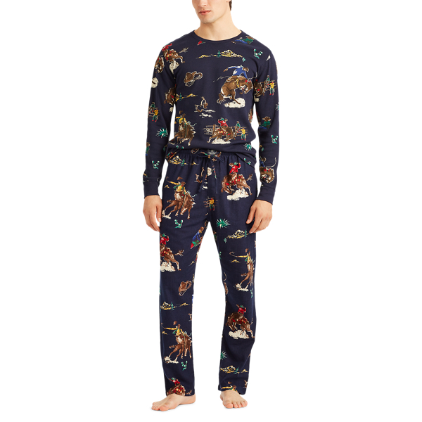 Cruise Navy Cowboy Print Print Waffle-Knit Sleep Shirt Polo Ralph Lauren 2