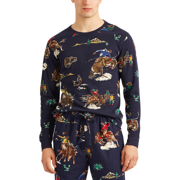 Cruise Navy Cowboy Print Print Waffle-Knit Sleep Shirt Polo Ralph Lauren 3