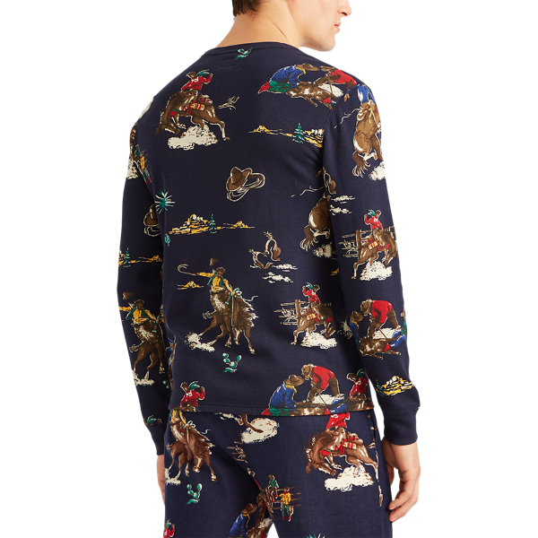 Cruise Navy Cowboy Print Print Waffle-Knit Sleep Shirt Polo Ralph Lauren 4