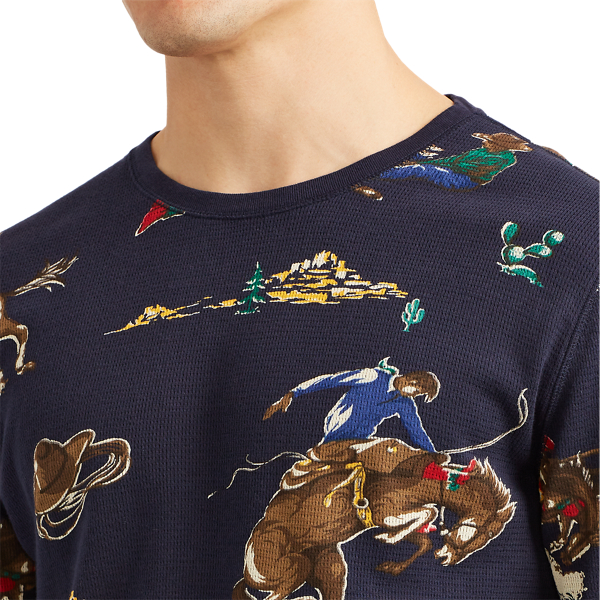 Cruise Navy Cowboy Print Print Waffle-Knit Sleep Shirt Polo Ralph Lauren 5