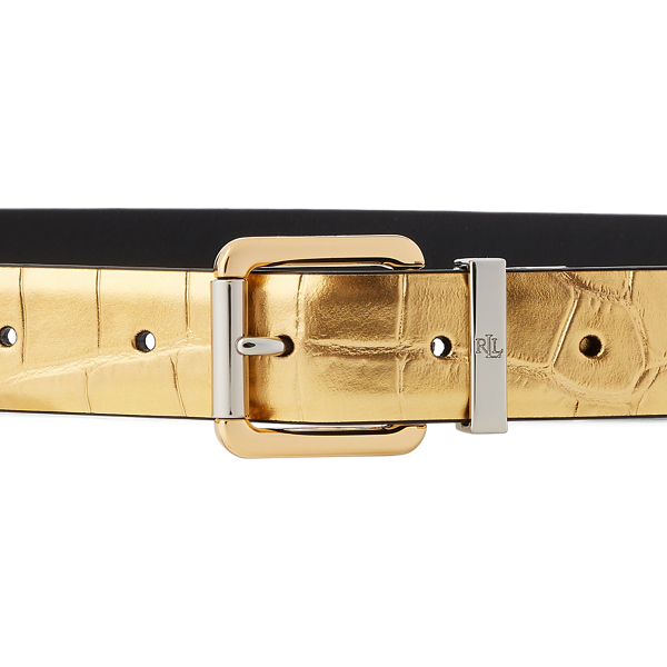 Antique Gold/Black Reversible Leather Belt Lauren 2