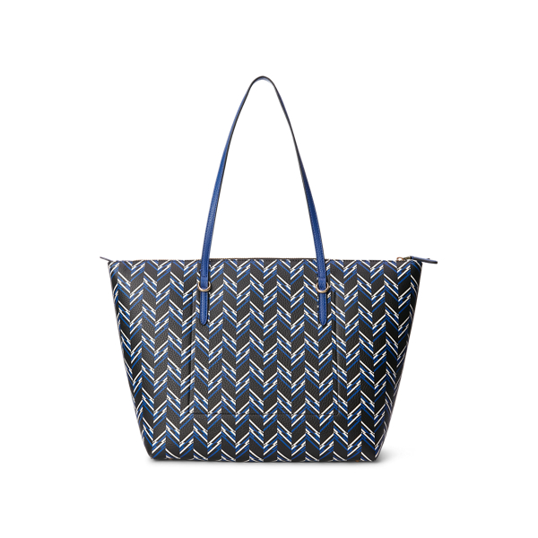 Herringbone Glitch Faux-Leather Large Keaton Tote Lauren 4