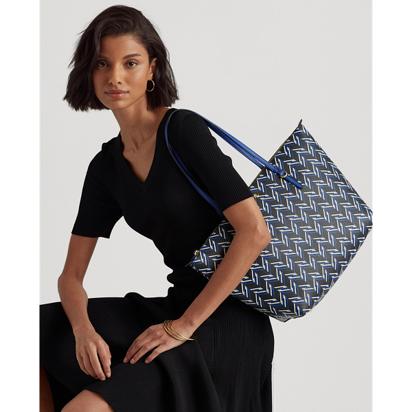 Herringbone Glitch Faux-Leather Large Keaton Tote Lauren 7