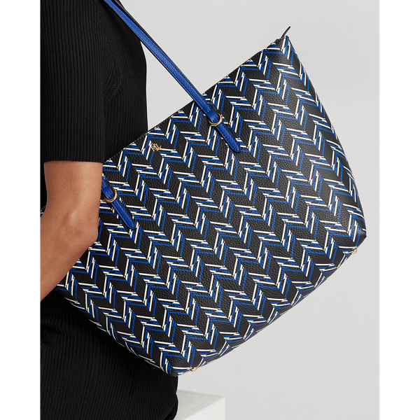 Herringbone Glitch Faux-Leather Large Keaton Tote Lauren 8