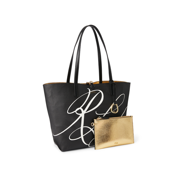 Rll Script Black/Antique Faux-Leather Reversible Tote Bag Lauren 3
