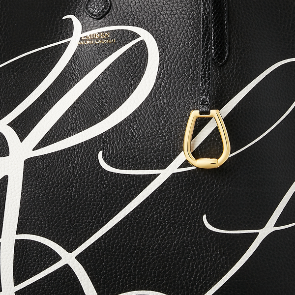 Rll Script Black/Antique Faux-Leather Reversible Tote Bag Lauren 7